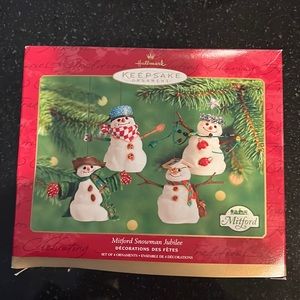 NIB 2001 Hallmark Keepsake Mitford Snowman Jubilee - Set of 4 Ornaments